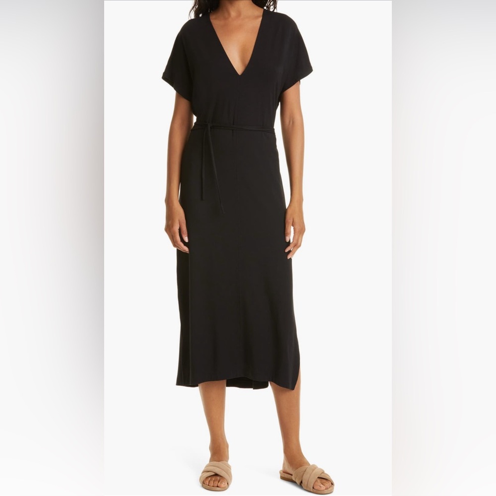Vince Double V-Neck Knit Popover Midi Dress